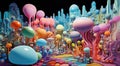 bright and colorful microcosm of microbes, fungi, bacteria