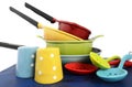 Bright colorful modern kitchen pot and pans