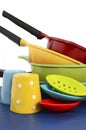 Bright colorful modern kitchen pot and pans Royalty Free Stock Photo