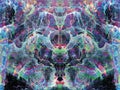 Bright colorful openwork spontaneous background of colored lines and spots. Fractal drawing.