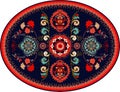 Bright colorful oval Persian vector design for rug, carpet, medallion. Geometric floral backdrop. Arabian ornament with