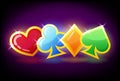 Bright colorful poker symbols - hearts, clubs, spades and diamonds icons,, card suit symbol for slot machine, gambling Royalty Free Stock Photo