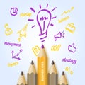 Bright colorful poster business idea with pencils and drawings for infographics. Vector illustration Royalty Free Stock Photo