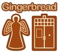 Bright colorful poster with ginger bread cookie angel and phone box. Royalty Free Stock Photo