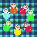 Bright colorful roly-poly toys on checkered background