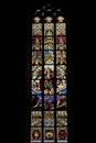 Bright and colorful stained glass window in the church Royalty Free Stock Photo