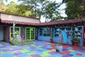 Bright, colorful storefronts in the Spanish Village Art Center at Balboa Park, San Diego, California