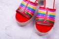 Bright colorful summer sandals Royalty Free Stock Photo