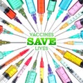 Bright and colorful syringes - Vaccines Save Lives Royalty Free Stock Photo