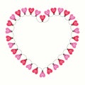 Bright Colorful Valentine`s Day Holiday Heart String Lights on White Background Heart-Shaped Frame