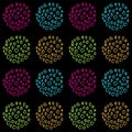 Bright and colorful vector seamless pattern of hand drawn circles on a black background
