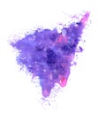 Bright colorful vibrant hand painted isolated watercolor spot splash on white background in blue, violet and purple colors. For Royalty Free Stock Photo