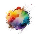 Bright colorful watercolor stain splash splatter brush stroke on white background. Modern vibrant aquarelle spot. Rainbow trendy Royalty Free Stock Photo