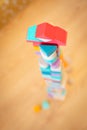 Bright colorful wooden blocks toy. Bricks children building tower, castle, house Royalty Free Stock Photo