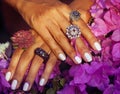 Bright colorfull shot of african tanned hands with