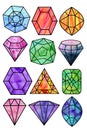 Bright colorfull watercolor diamonds set isolated on white backgrounds. Hand painting gemstones and crystals Royalty Free Stock Photo