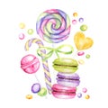 Bright colors candy set. Lollipops bright colors on white background. Watercolor hand drawn candies illustration for