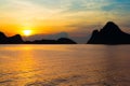 Bright colors at dawn on the beach at sunrise in the Gulf of Thailand.