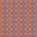 Bright fish scale wallpaper. Asian traditional ornament with repeated scallops. Seamless pattern with vivid semicircles.