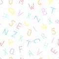 Bright colors seamless background with sketchy alphabet. Vector illustration. Back to school.