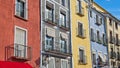 Bright coloured house faÃÂ§ades in the main square of Cuenca, Spain Royalty Free Stock Photo