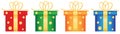 Bright colourful chistmas presents with golden ribbon, vector illustration