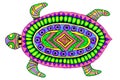 A gel pen drawing of a colorful patterned turtle.