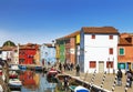 Bright colourful houses in Burano island on the edge of the Venetian Lagoon. Venice