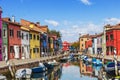 Bright colourful houses in Burano island on the edge of the Venetian Lagoon. Venice