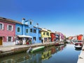 Bright colourful houses in Burano island on the edge of the Venetian Lagoon. Venice