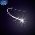 A bright comet with large dust. Falling Star. Glow light effect. Vector illustration