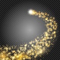 Bright comet with large dust. Falling Star. Really transparent effect. Glow light effect. Golden lights. Vector Royalty Free Stock Photo