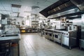 Bright commercial kitchen with stainless steel.