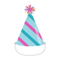 Bright cone hat with stripes. Colorful accessory for Birthday party.