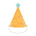 Bright cone hat with stripes. Colorful accessory for Birthday party.