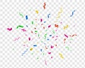 Bright confetti. Vector party celebrate, colorful streamer. Fun carnival decor for holiday celebration on transparent