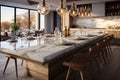 Bright and contemporary kitchen design with a stunning marble countertop