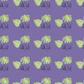 Bright contrast seamless stylized pattern with little flower silhouettes. Light purple background Royalty Free Stock Photo