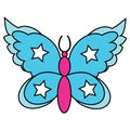 Bright cool cartoon colored butterfly with different patterns on wings