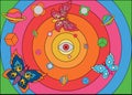 Bright cool cartoon psychedelic rainbow pattern with different elements