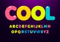 Bright cool colored letters set. Bold rounded glossy kid style alphabet. Font for events, promotions, logos, banner