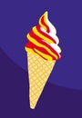 Bright coolness. Delicious ice cream. Graphic image of yellow and red ice cream.