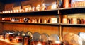 Bright copper utensils in the huge kitchen in the Royal Pavilion. Royalty Free Stock Photo