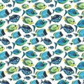 Bright coral fish, different on a white background. Watercolor illustration. Seamless pattern from a large set of Royalty Free Stock Photo