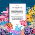 Bright corals and clown fish with vertical card for text