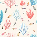 Bright corals, seaweeds and small fishes inspired by underwater life