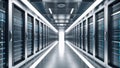 Bright Corridor of Machine Learning Data Servers. Royalty Free Stock Photo