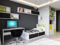 Bright and cozy children`s room in modern urban contemporary sty