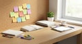 Bright Cozy Desk With Post-It Notes, Notebooks, Tablet, And Coffee By A Window Royalty Free Stock Photo