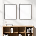 Bright cozy living room interior with two empty white posters Royalty Free Stock Photo